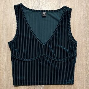 SHEIN Black Velvet Striped Crop Top